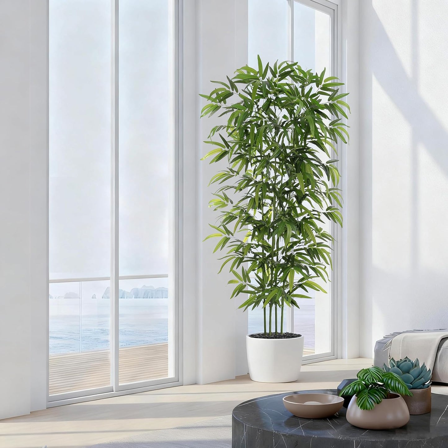 Artificial Bamboo Tree: 6FT Fake Bamboo Plant Faux Tall Nandina Tree with Dense Green Leaves in Woven Planter for Indoor Home Decor Office Living Room Corner Decoration Zen Oriental Minimalism