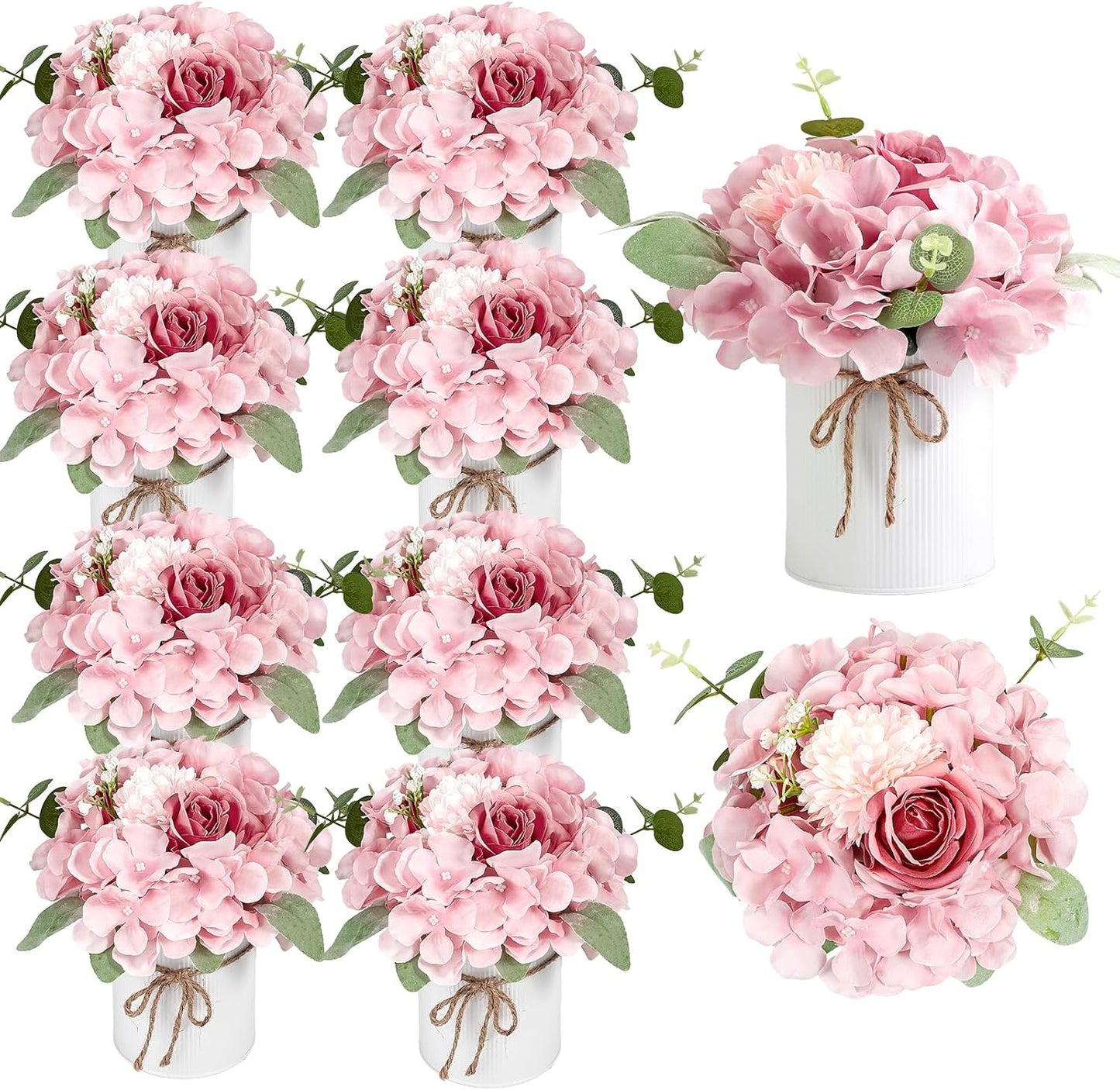 10PCS Flower Centerpieces for Tables, Blue Hydrangeas and Roses | with Metal Vase, Ready-to-Use, Flower Table Centerpieces for Wedding, Baby Shower, Reception Party Table Decor