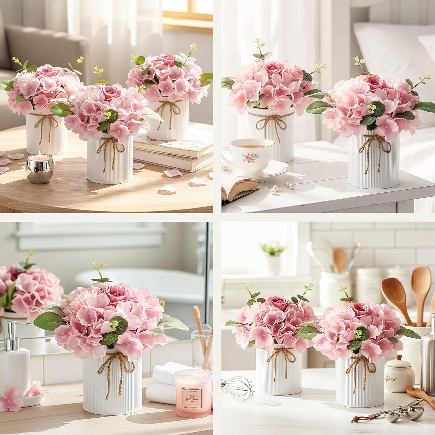 10PCS Flower Centerpieces for Tables, Blue Hydrangeas and Roses | with Metal Vase, Ready-to-Use, Flower Table Centerpieces for Wedding, Baby Shower, Reception Party Table Decor