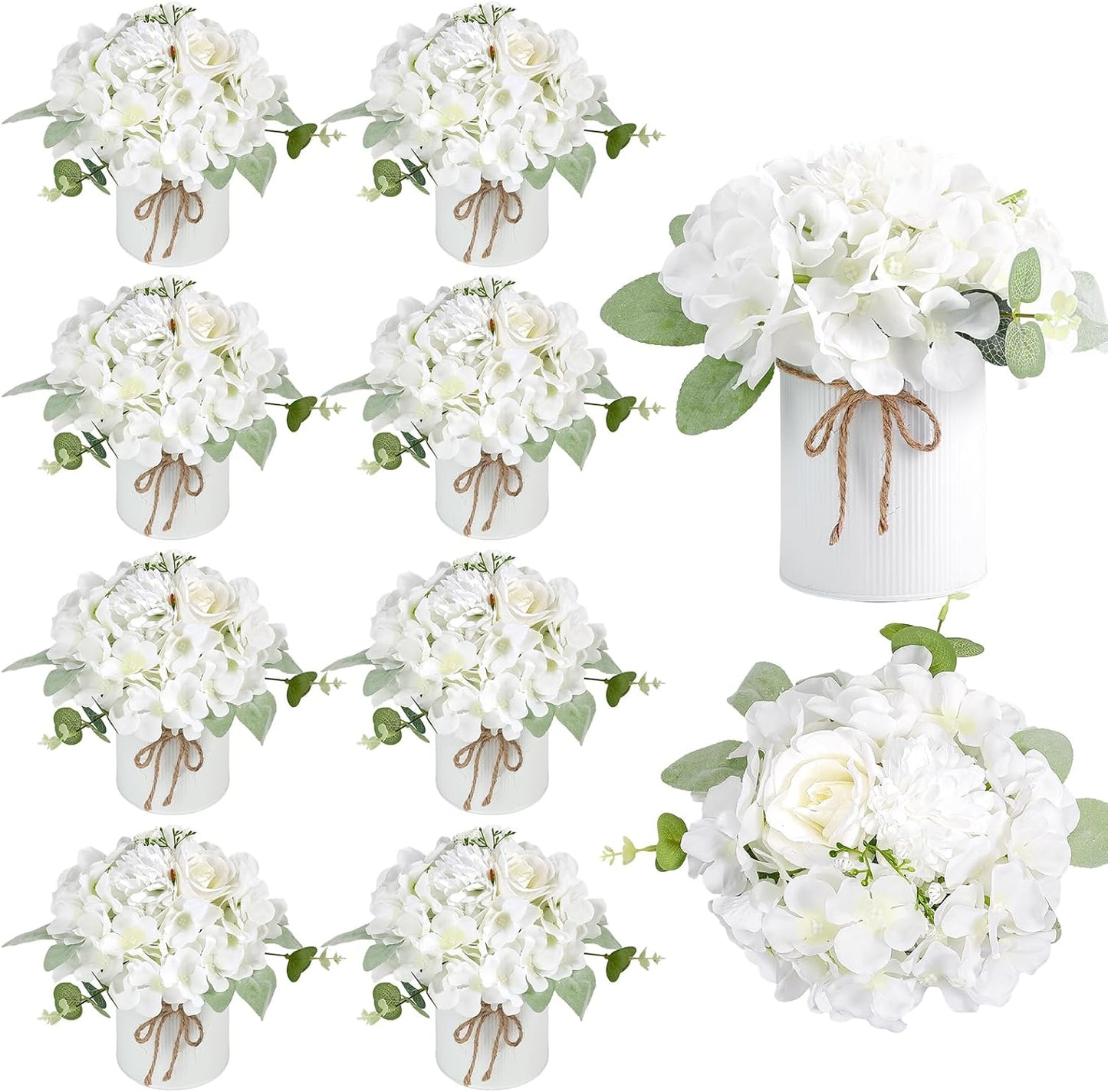 10PCS Flower Centerpieces for Tables, Blue Hydrangeas and Roses | with Metal Vase, Ready-to-Use, Flower Table Centerpieces for Wedding, Baby Shower, Reception Party Table Decor