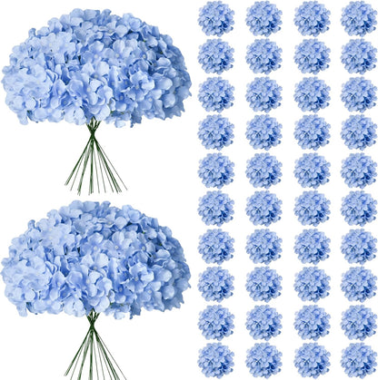 65Pcs Blue Hydrangea Artificial Flowers Bulk，Realistic Silk Fake Flowers with Stems，Faux Hydrangea Flowers for Wedding Home Decor Centerpieces Living Room Garden Party Baby Shower Decoration