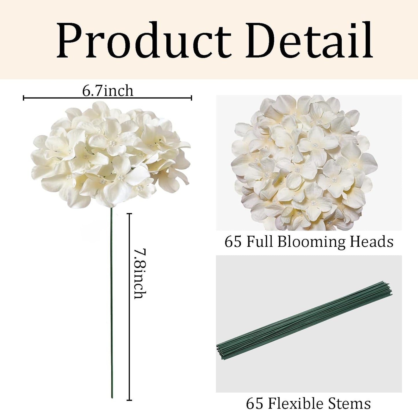 65Pcs Blue Hydrangea Artificial Flowers Bulk，Realistic Silk Fake Flowers with Stems，Faux Hydrangea Flowers for Wedding Home Decor Centerpieces Living Room Garden Party Baby Shower Decoration