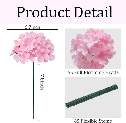 65Pcs Blue Hydrangea Artificial Flowers Bulk，Realistic Silk Fake Flowers with Stems，Faux Hydrangea Flowers for Wedding Home Decor Centerpieces Living Room Garden Party Baby Shower Decoration