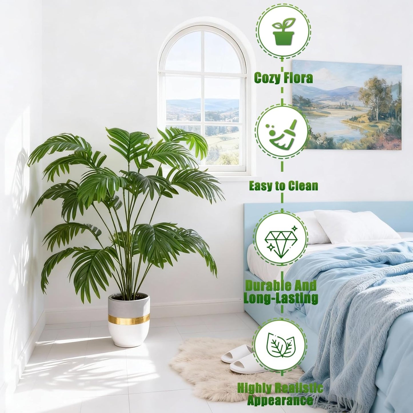 5ft Artificial Palm Tree Indoor, Large Fake Tropical Areca Palm with 13 Trunks, Tall Faux Floor Plants for Indoor Living Rooms Offices Bedroom Home Decor