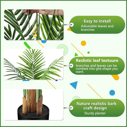 5ft Artificial Palm Tree Indoor, Large Fake Tropical Areca Palm with 13 Trunks, Tall Faux Floor Plants for Indoor Living Rooms Offices Bedroom Home Decor