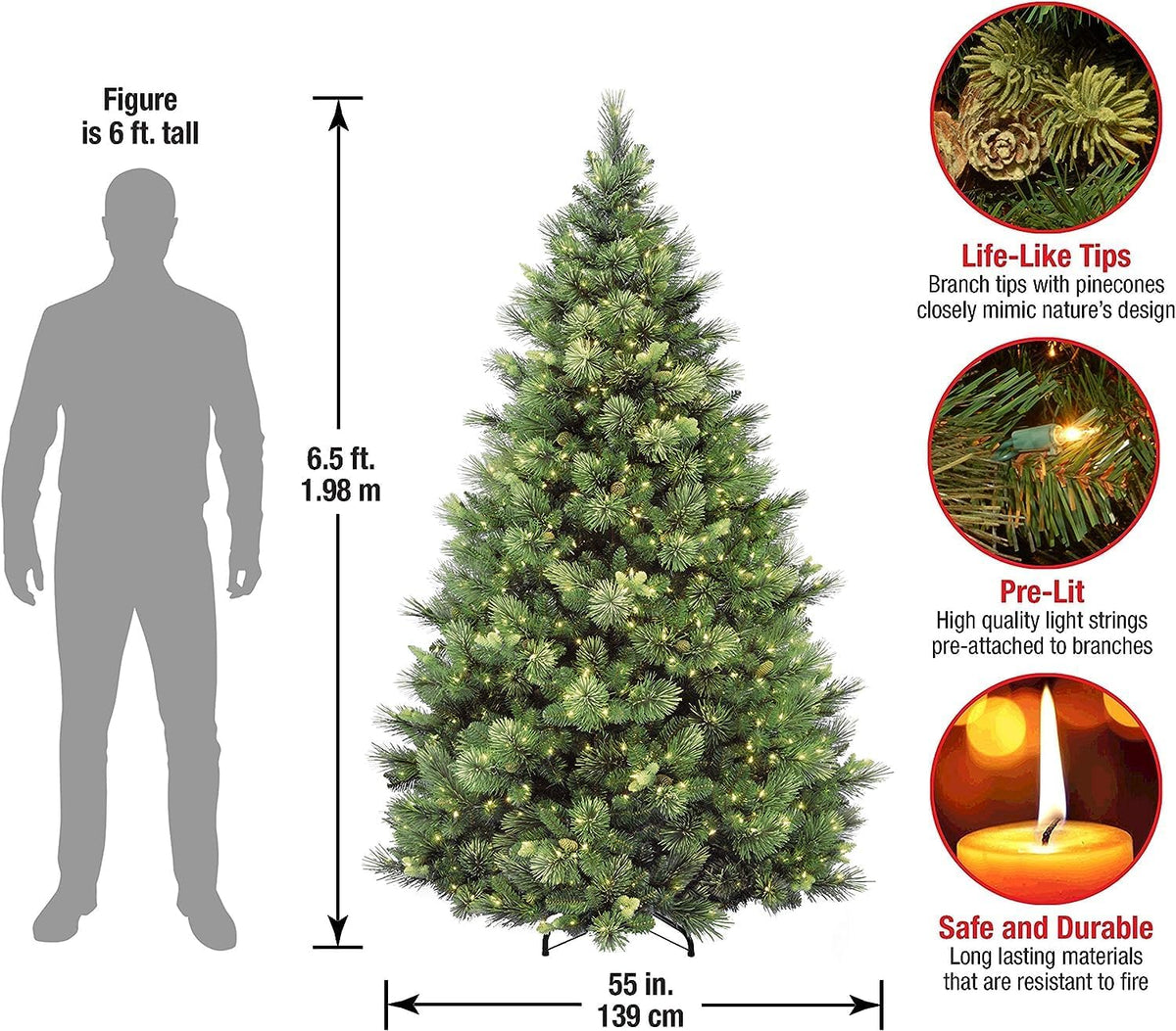 6.5ft Pre-Lit Carolina Pine Artificial Christmas Tree