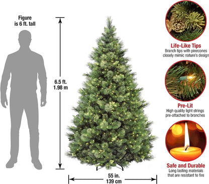 6.5ft Pre-Lit Carolina Pine Artificial Christmas Tree