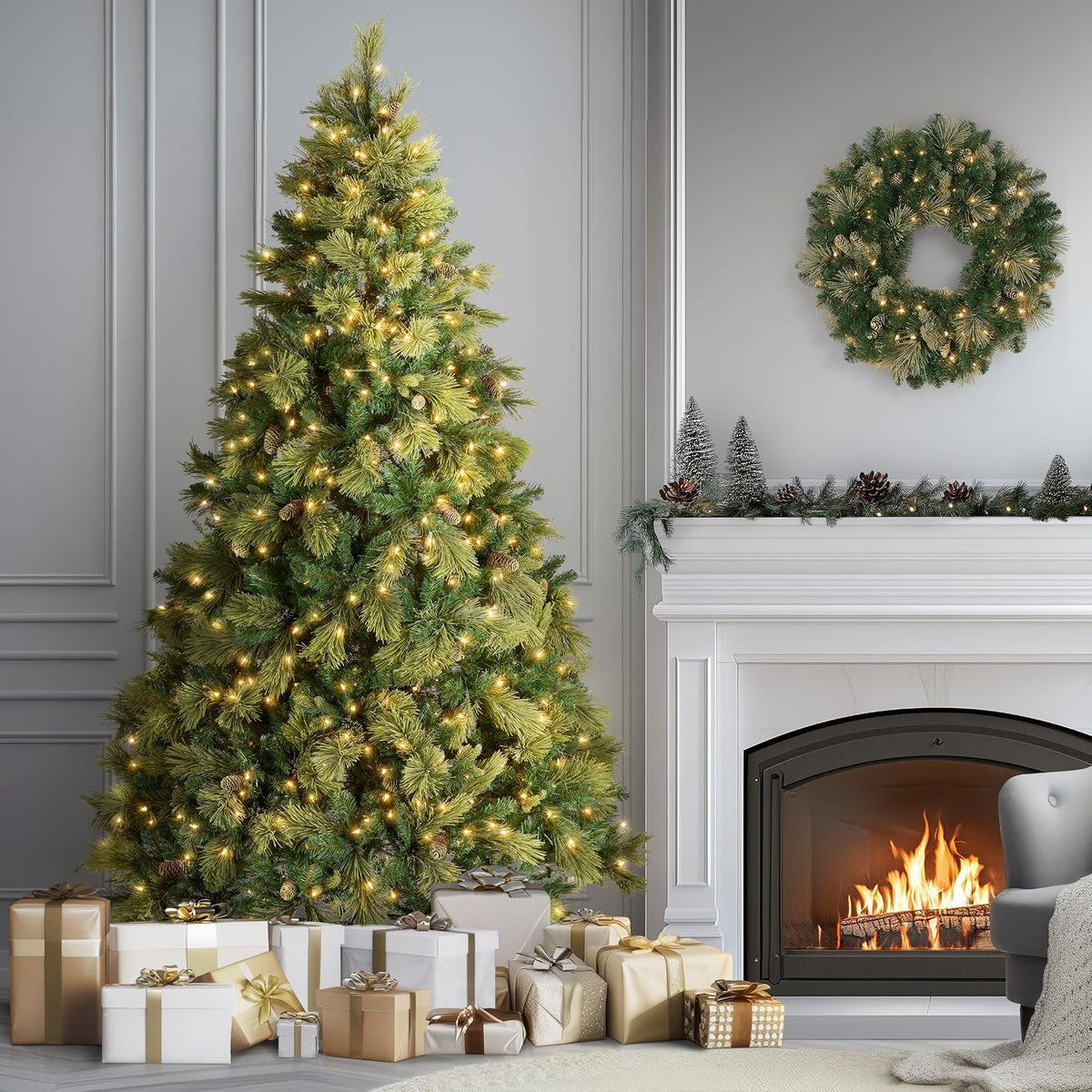 6.5ft Pre-Lit Carolina Pine Artificial Christmas Tree
