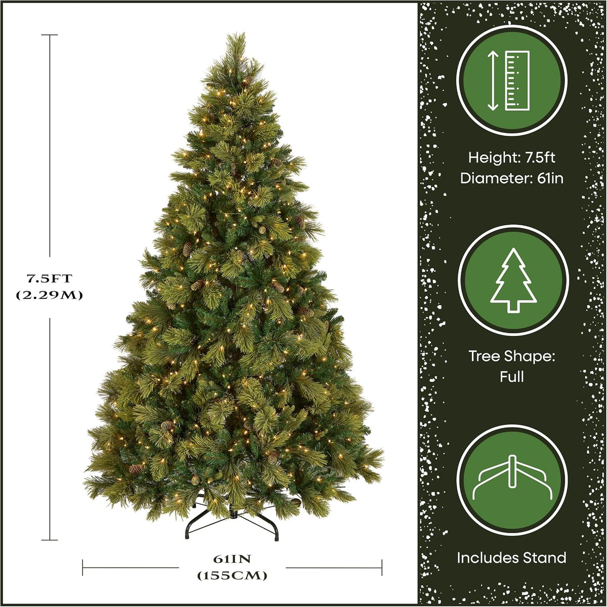6.5ft Pre-Lit Carolina Pine Artificial Christmas Tree