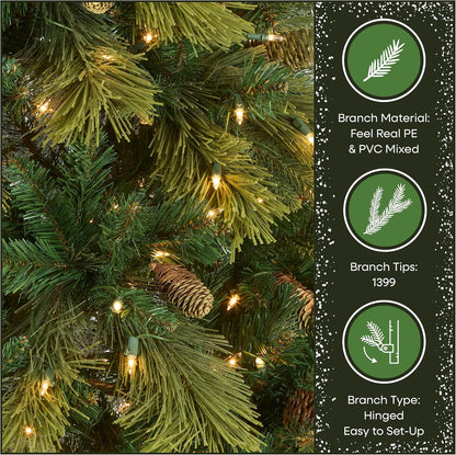 6.5ft Pre-Lit Carolina Pine Artificial Christmas Tree