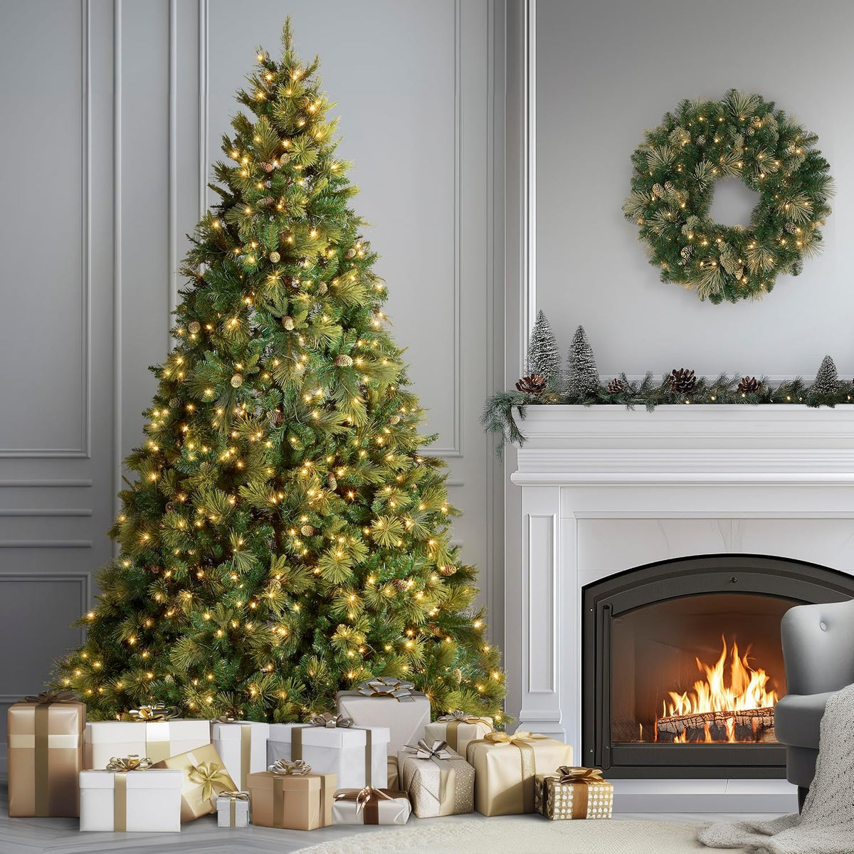6.5ft Pre-Lit Carolina Pine Artificial Christmas Tree