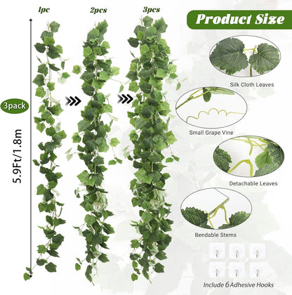 3 Strands Artificial Ivy Vines 6.3Ft Green Ivy Garland Faux Hanging Plants Greenery Decoration Artificial Vines for Summer Indoor Home Wall Wedding Graduation Party Room Decor(Green)