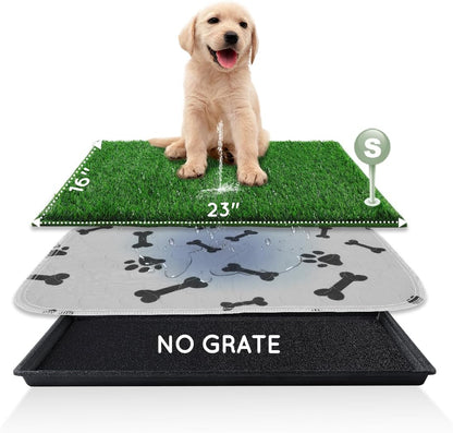 Dog Grass Pad with Tray Large 34’’×23’’, Ultra-Absorbent Artificial Grass Pad for Dogs Potty Grass Hemmed Edge for Indoor Potty Training, Reusable Dogs Pee Pads, Dog Litter Box for Balcony