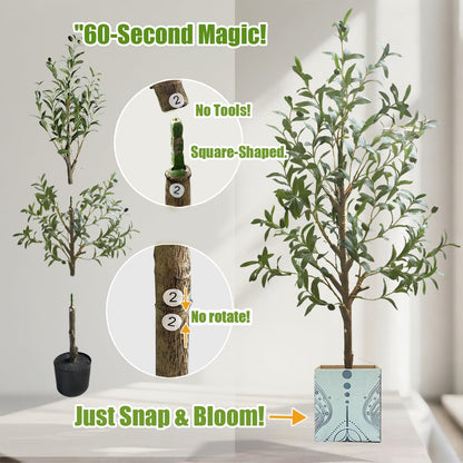 Artificial Olive Tree with Water Droplets: 4ft Potted Realistic Fake Plant Trees with Fruits for Indoor Home Room Office Balcony Decor