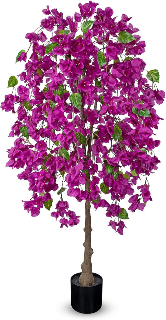 Artificial Bougainvillea Flower Tree in Black Pot - 59in Tall Faux Silk Bougainvillea Floral Tree with Realistic Trunk Fake Bougainvillea Plant for Home Office Living Outdoor Porch Décor