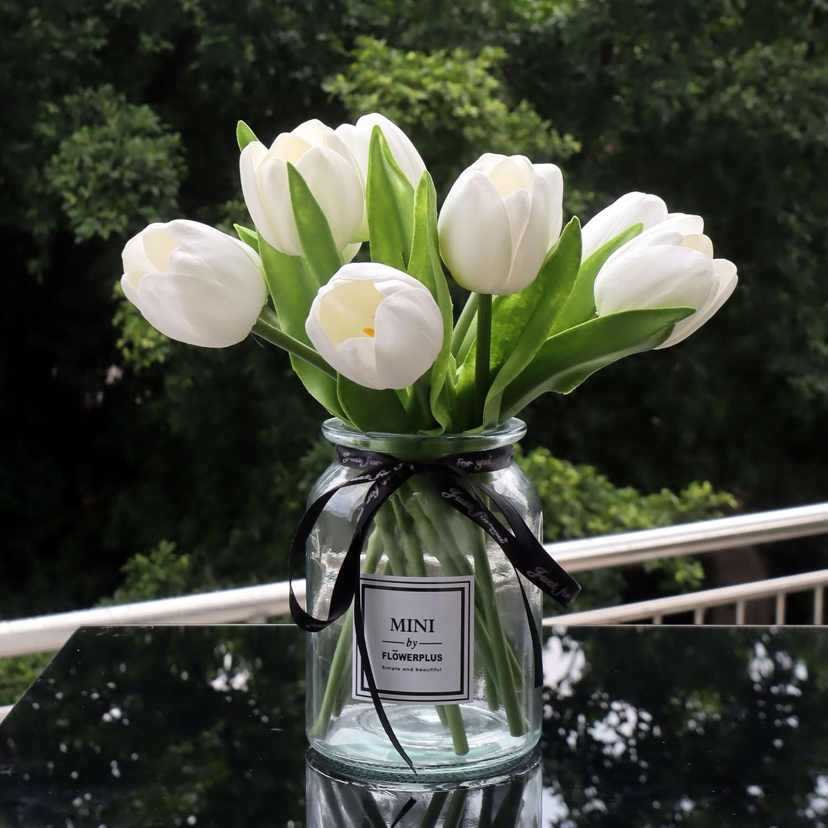 Fake Tulips with Vase,10 White Real Touch Artificial Tulip Arrangement