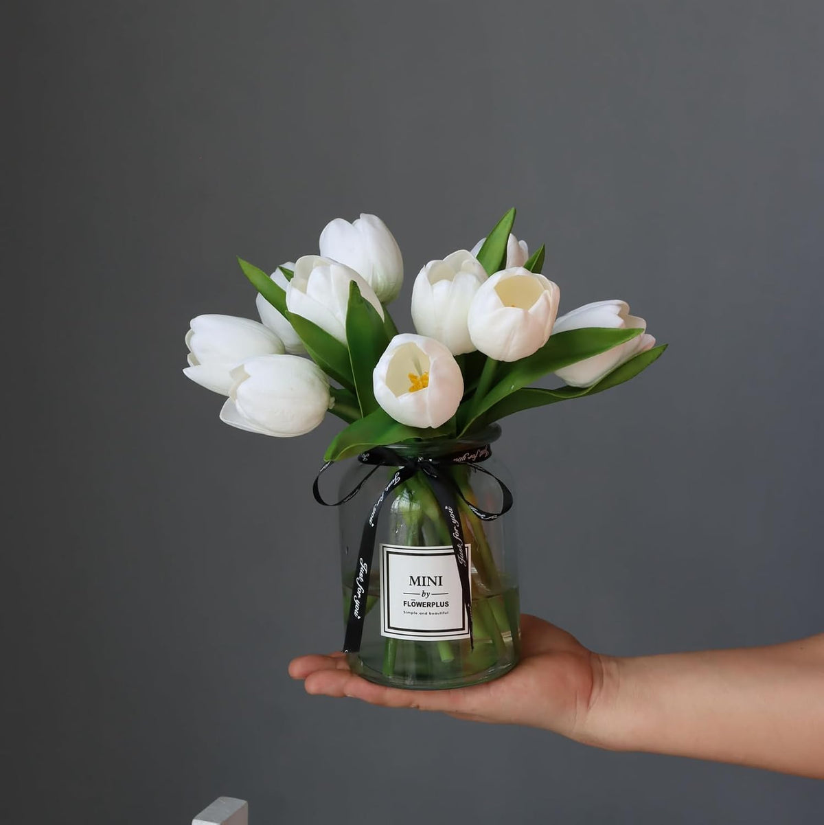 Fake Tulips with Vase,10 White Real Touch Artificial Tulip Arrangement