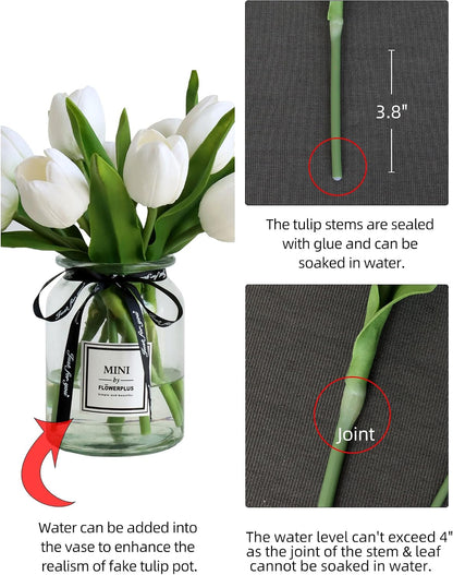 Fake Tulips with Vase,10 White Real Touch Artificial Tulip Arrangement