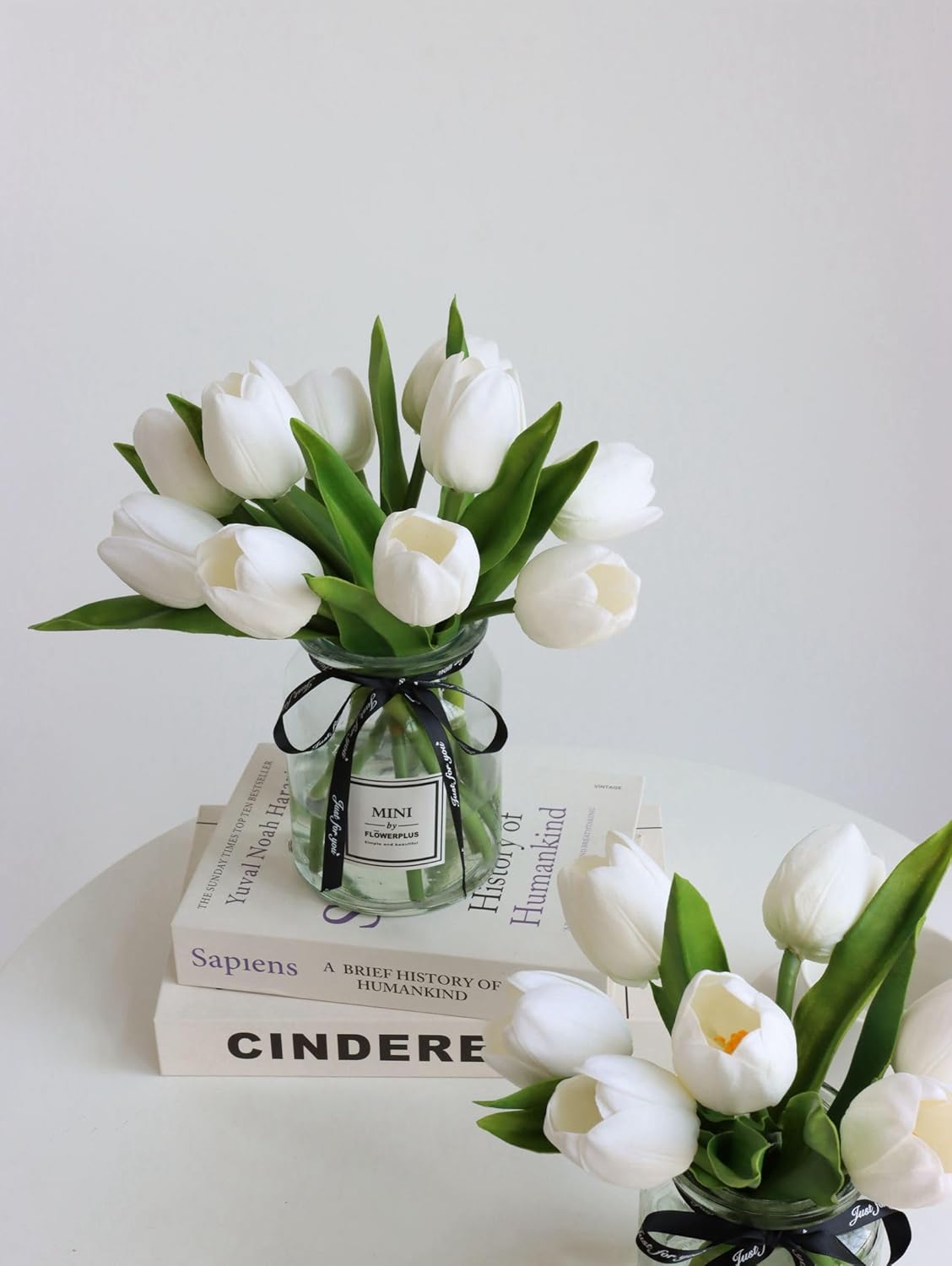 Fake Tulips with Vase,10 White Real Touch Artificial Tulip Arrangement