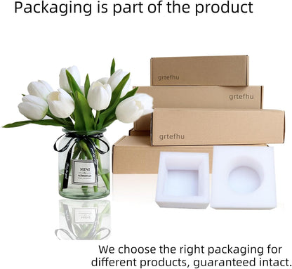 Fake Tulips with Vase,10 White Real Touch Artificial Tulip Arrangement