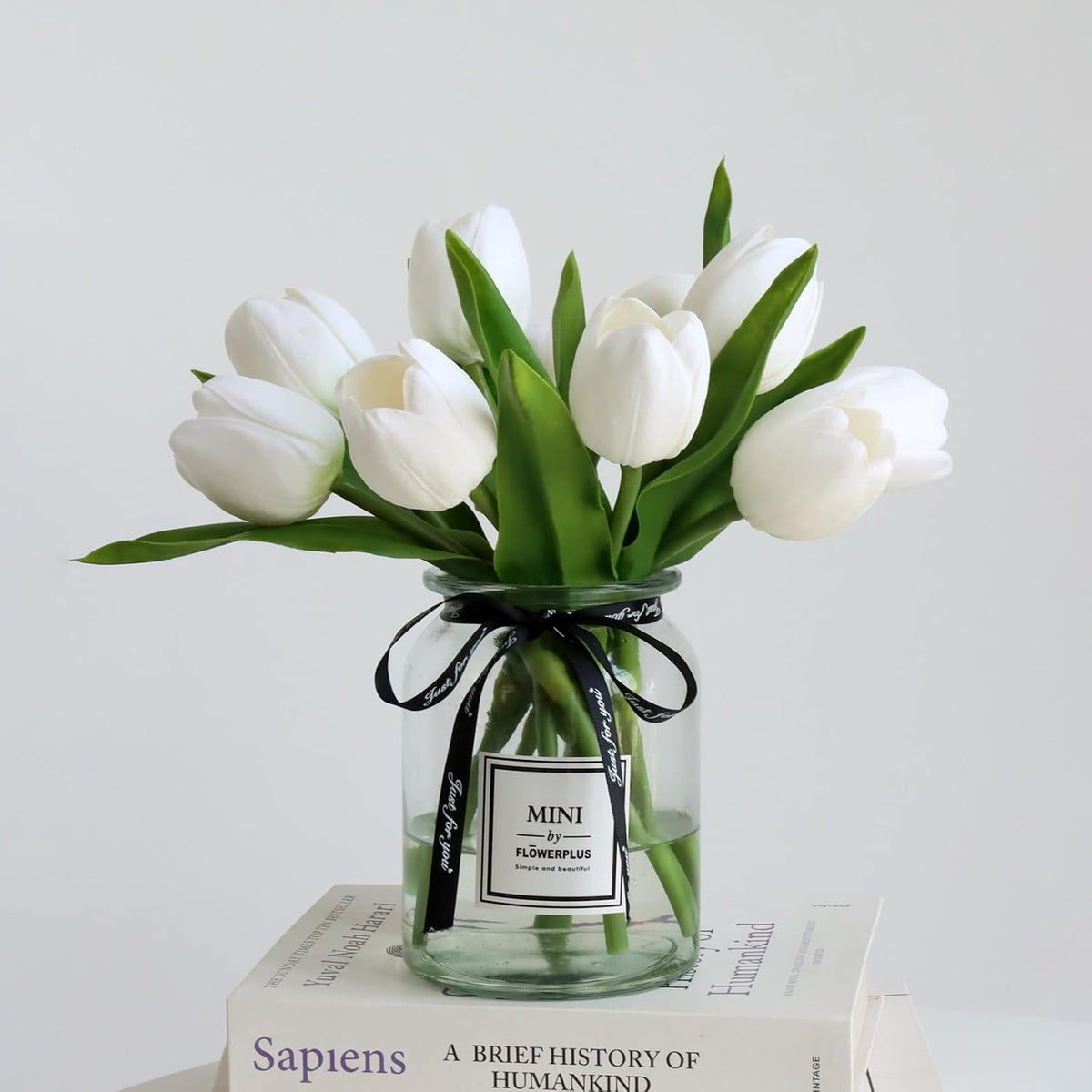 Fake Tulips with Vase,10 White Real Touch Artificial Tulip Arrangement