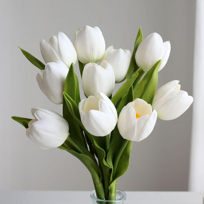 Fake Tulips with Vase,10 White Real Touch Artificial Tulip Arrangement