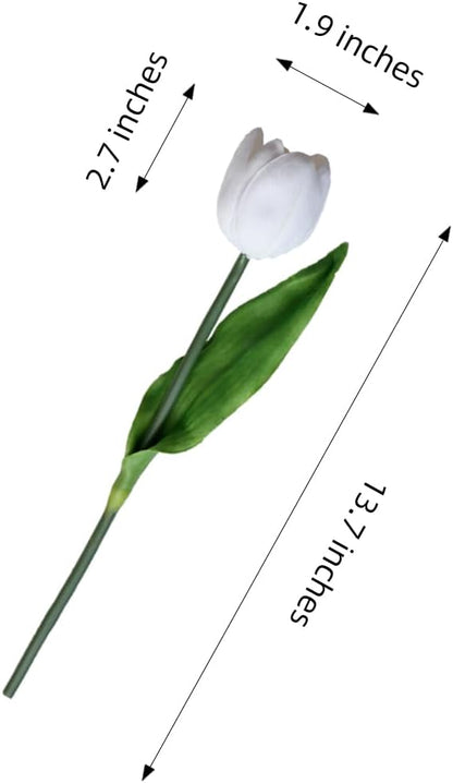 Fake Tulips with Vase,10 White Real Touch Artificial Tulip Arrangement