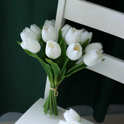 Fake Tulips with Vase,10 White Real Touch Artificial Tulip Arrangement