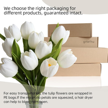 Fake Tulips with Vase,10 White Real Touch Artificial Tulip Arrangement