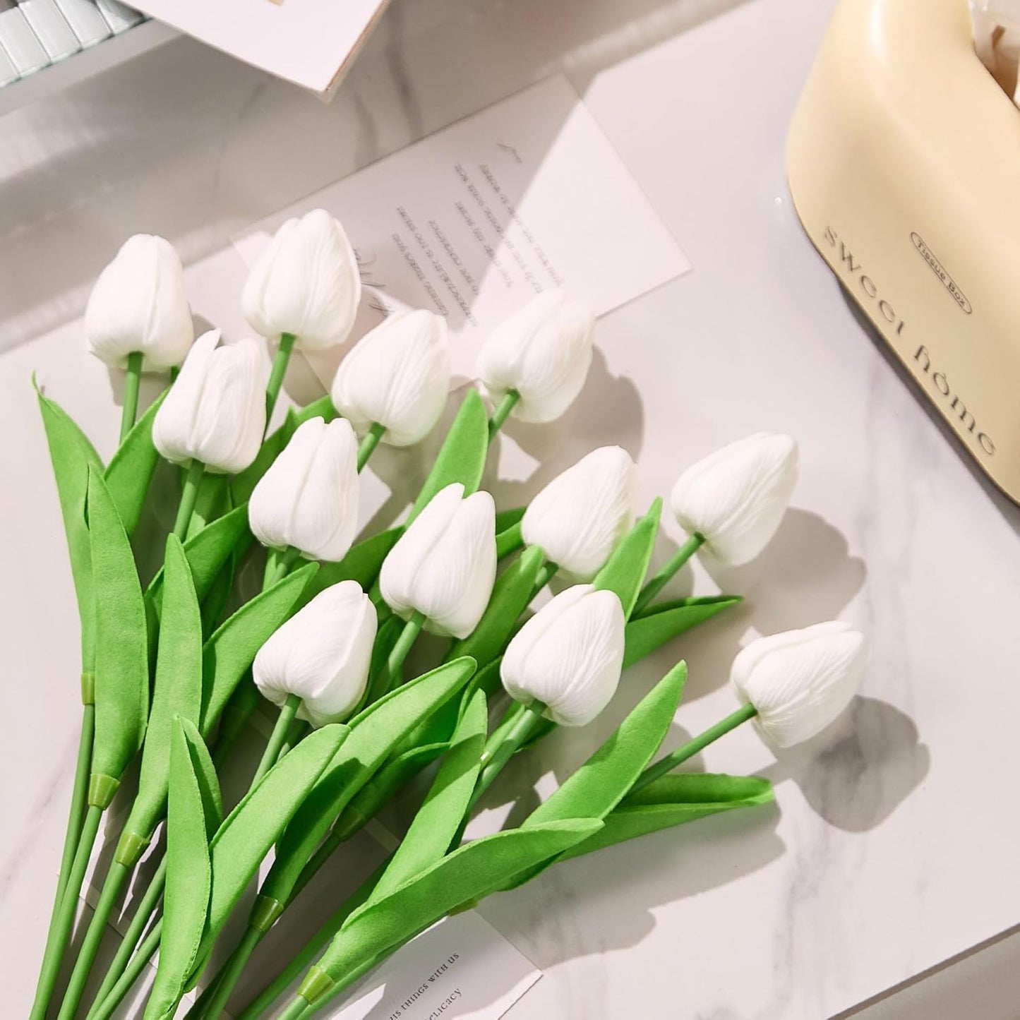 30 Pcs Tulips Artificial Flowers Fake Pink Flowers Latex Tulips Real Touch 13" Silk Flower for Spring Mother's Day Easter Gifts in Bulk Home Kitchen Wedding Decorations