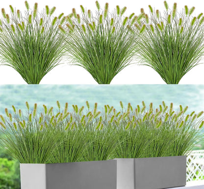 10 Bundles Artificial Grass Plants Outdoor Fake Shrubs Wheat Grass Cattails Faux Ornamental Grass UV Resistant Greenery Stems Onion Grass for Indoor Outdoor Garden Home Office Decor