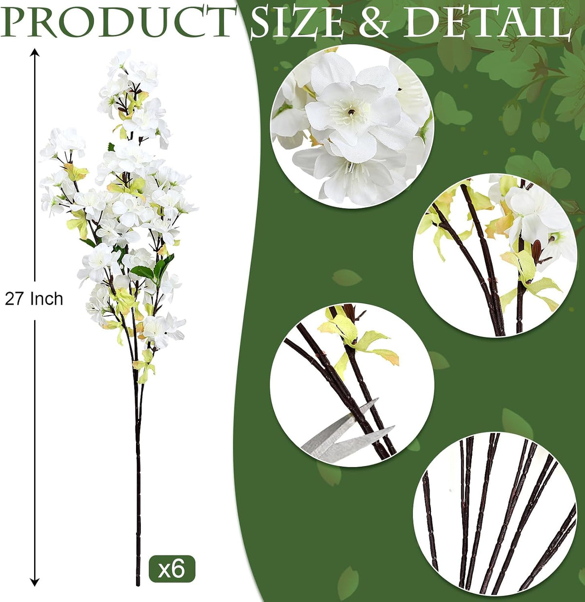6Pcs Pink Artificial Cherry Blossom Branches for Home Decor, 27’’