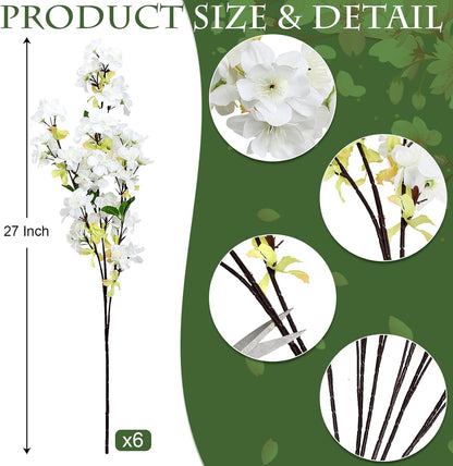 6Pcs Pink Artificial Cherry Blossom Branches for Home Decor, 27’’