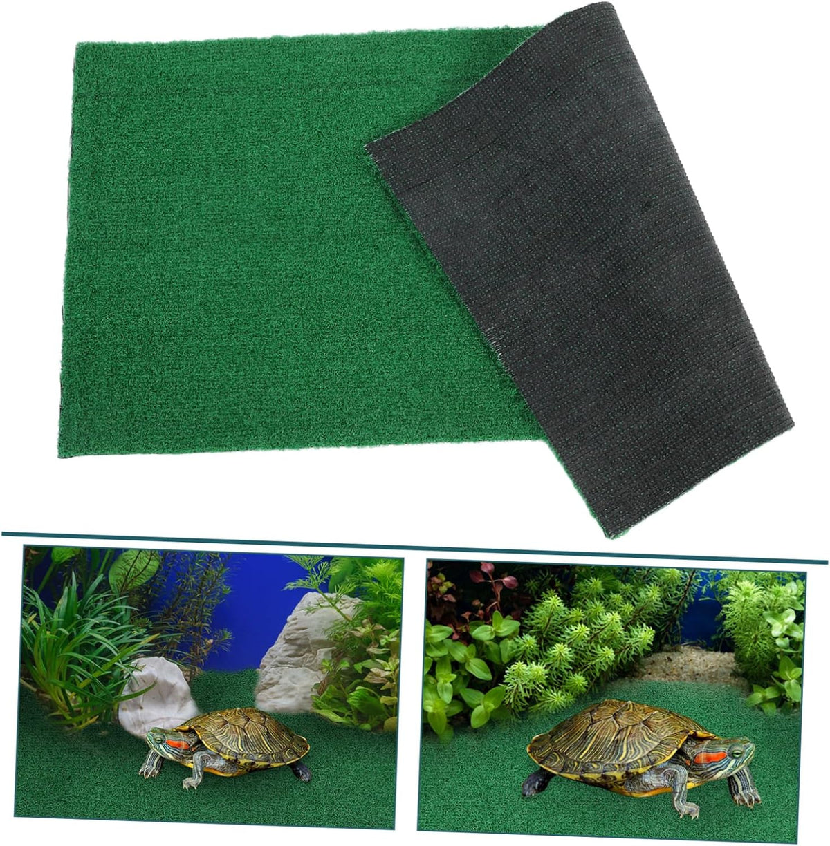 Realistic Fake Grass Mat for Fish Tank Turtle Use, Green Plastic