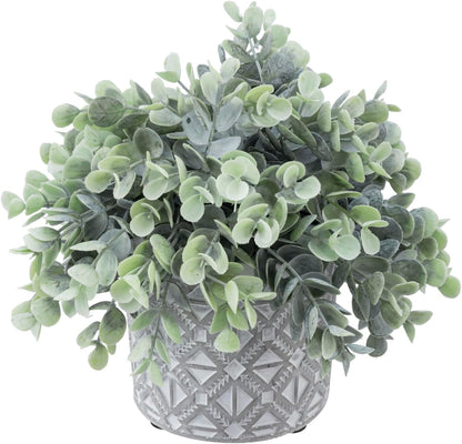 MyGift Artificial Eucalyptus Plant in Modern Gray Concrete Pots