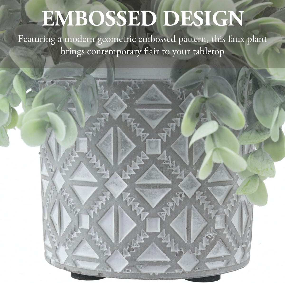 MyGift Artificial Eucalyptus Plant in Modern Gray Concrete Pots