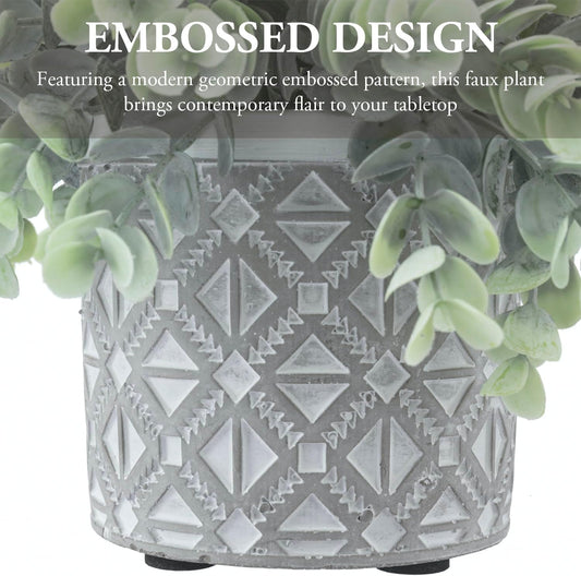 MyGift Artificial Eucalyptus Plant in Modern Gray Concrete Pots