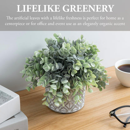 MyGift Artificial Eucalyptus Plant in Modern Gray Concrete Pots