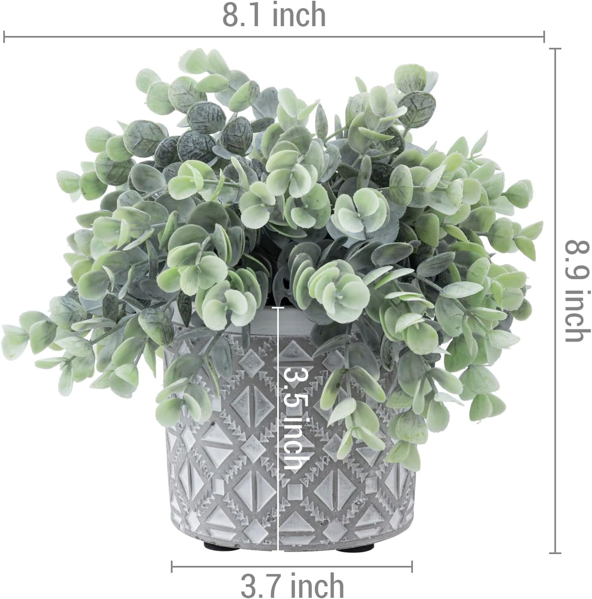MyGift Artificial Eucalyptus Plant in Modern Gray Concrete Pots