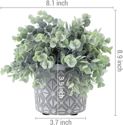 MyGift Artificial Eucalyptus Plant in Modern Gray Concrete Pots