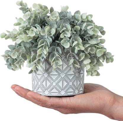 MyGift Artificial Eucalyptus Plant in Modern Gray Concrete Pots