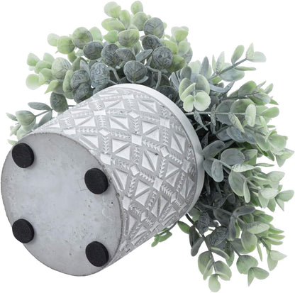 MyGift Artificial Eucalyptus Plant in Modern Gray Concrete Pots