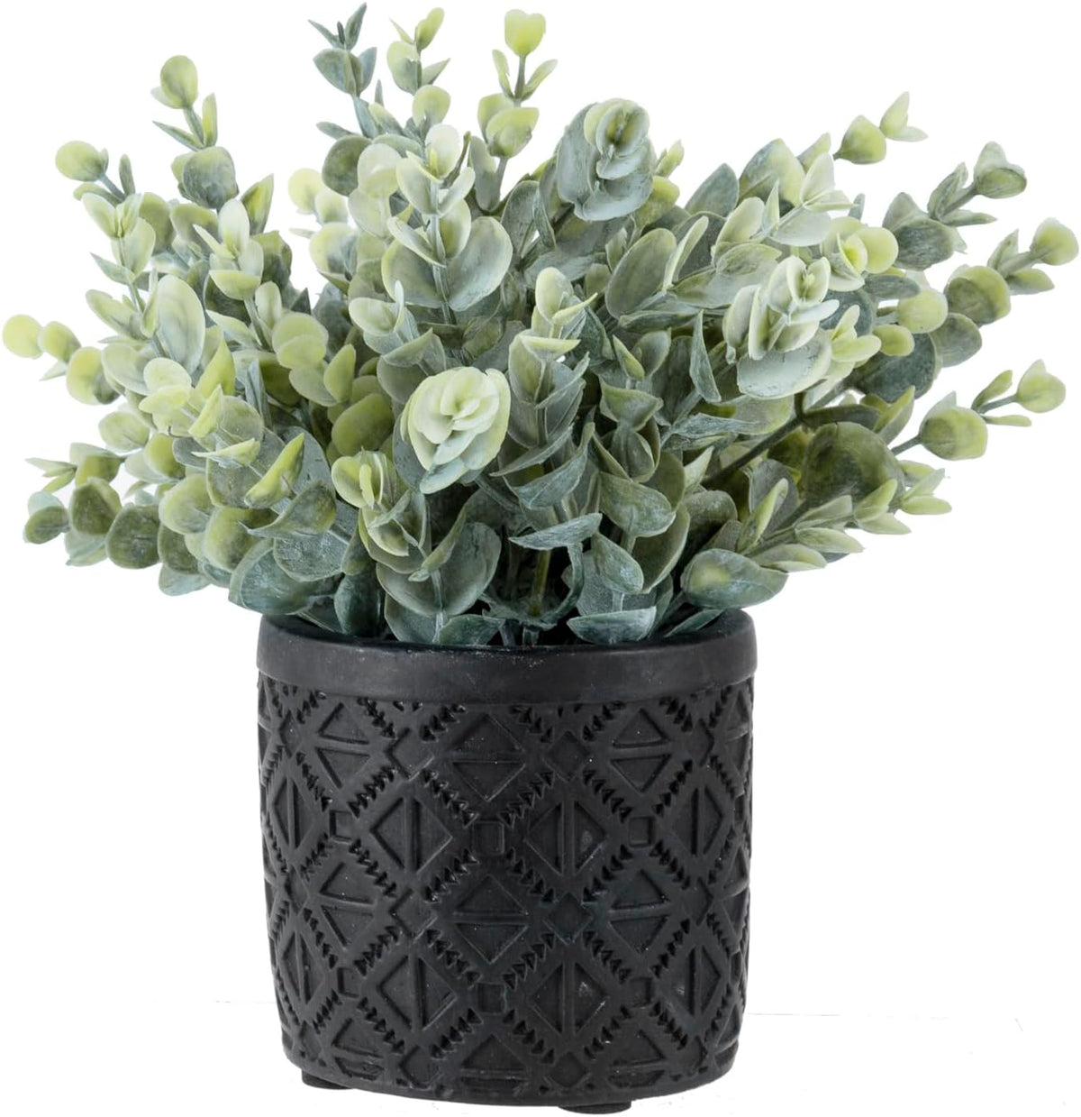 MyGift Artificial Eucalyptus Plant in Modern Gray Concrete Pots
