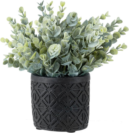 MyGift Artificial Eucalyptus Plant in Modern Gray Concrete Pots
