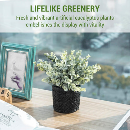 MyGift Artificial Eucalyptus Plant in Modern Gray Concrete Pots