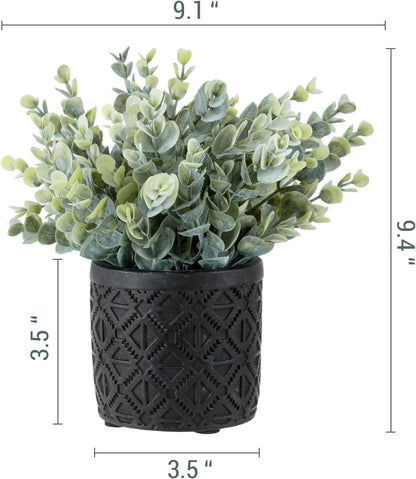 MyGift Artificial Eucalyptus Plant in Modern Gray Concrete Pots