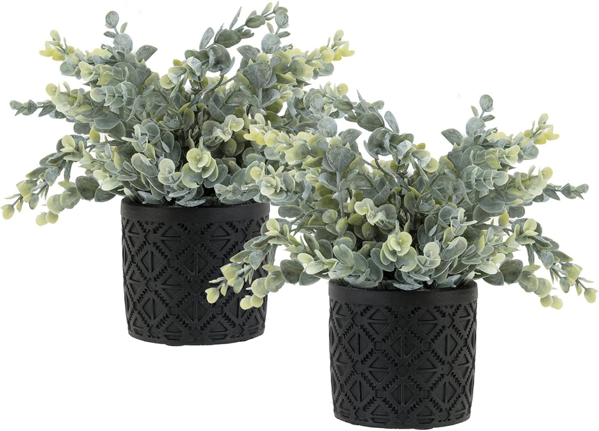 MyGift Artificial Eucalyptus Plant in Modern Gray Concrete Pots