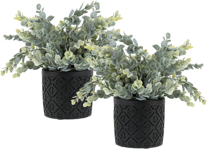 MyGift Artificial Eucalyptus Plant in Modern Gray Concrete Pots