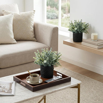 MyGift Artificial Eucalyptus Plant in Modern Gray Concrete Pots