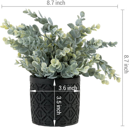MyGift Artificial Eucalyptus Plant in Modern Gray Concrete Pots
